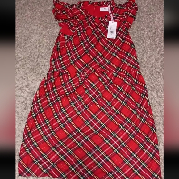Women's Vineyard Vines Plaid Ruffle Tiered Dress Size 00 Color Red Velvet - Picture 1 of 3
